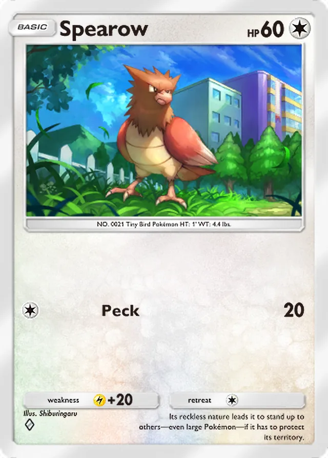Spearow, Genetic Apex #191, Basic Colorless Pokémon, illustrated by Shiburingaru
