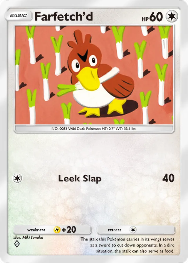 Farfetch’d, Genetic Apex #198, Basic Colorless Pokémon, illustrated by Miki Tanaka
