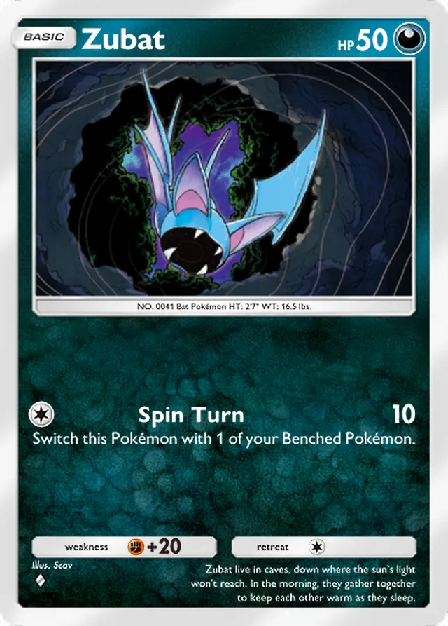Zubat, Pulsing Aura #098, Basic Darkness Pokémon, illustrated by Scav
