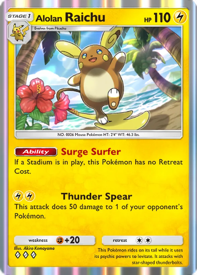 Alolan Raichu, Fantastical Parade #050, Stage 1 Lightning Pokémon, illustrated by Akira Komayama