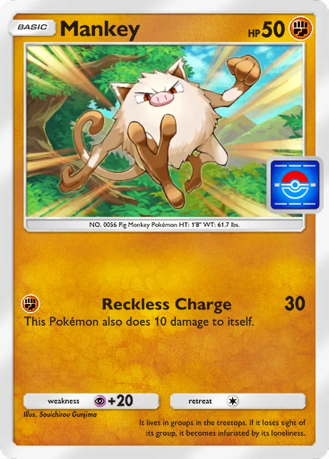 Mankey, Promo-A #017, Basic Fighting Pokémon, illustrated by Souichirou Gunjima