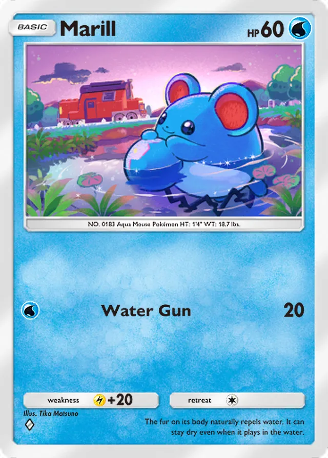 Marill, Triumphant Light #014, Basic Water Pokémon, illustrated by Tika Matsuno