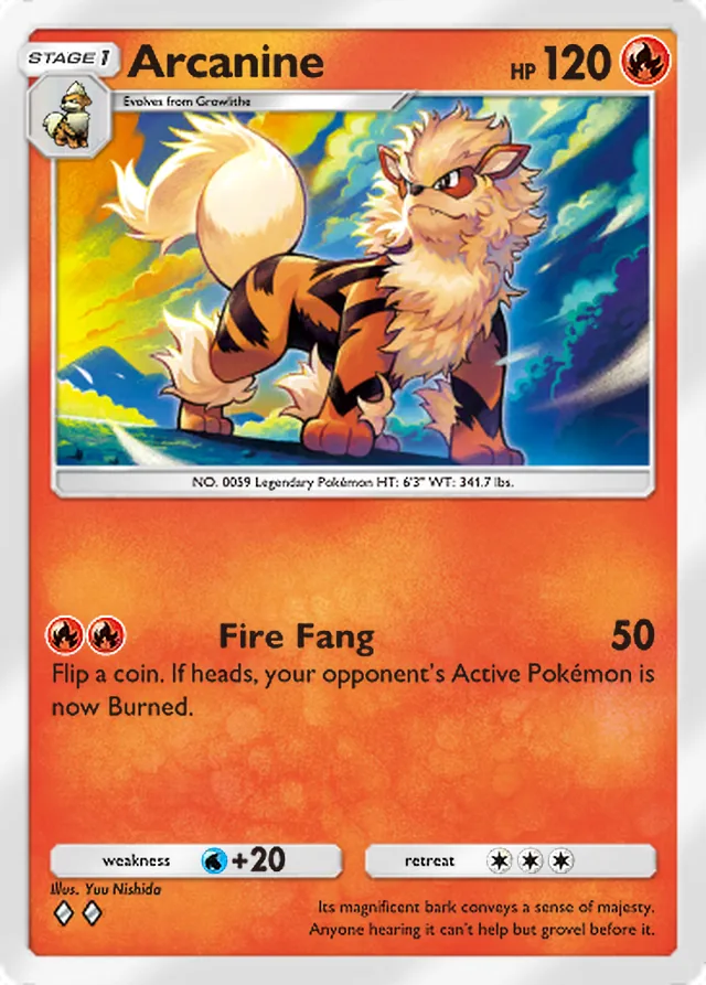 Arcanine, Mega Rising #029, Stage 1 Fire Pokémon, illustrated by Yuu Nishida