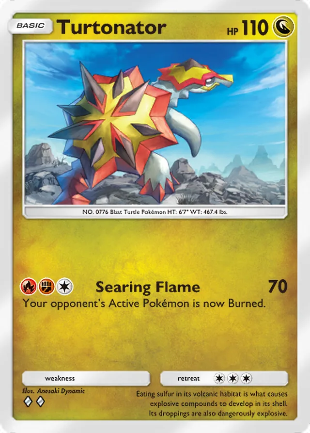 Turtonator, Ruler of the Skies #123, Basic Dragon Pokémon, illustrated by Anesaki Dynamic