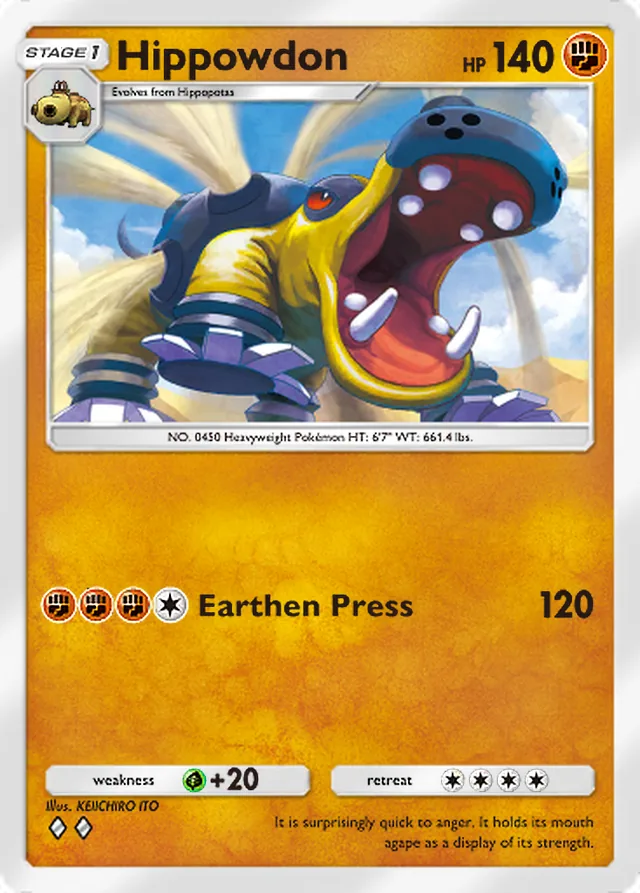 Hippowdon, Space-Time Smackdown #094, Stage 1 Fighting Pokémon, illustrated by KEIICHIRO ITO