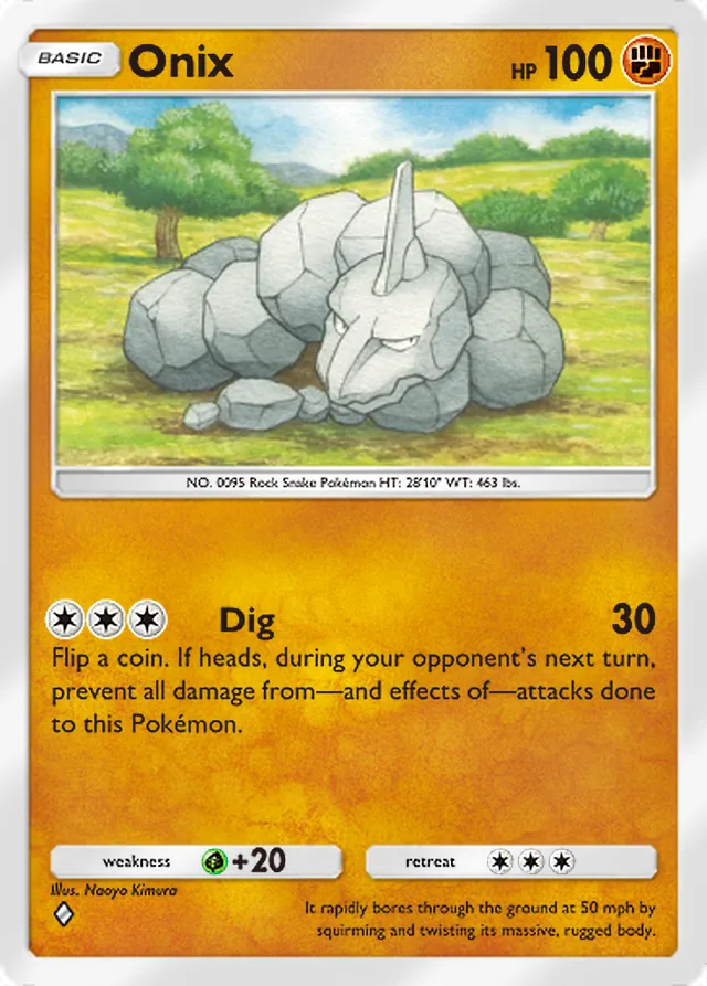 Onix, Crimson Blaze #038, Basic Fighting Pokémon, illustrated by Naoyo Kimura