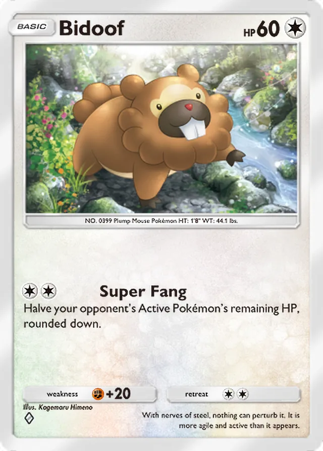 Bidoof, Space-Time Smackdown #135, Basic Colorless Pokémon, illustrated by Kagemaru Himeno