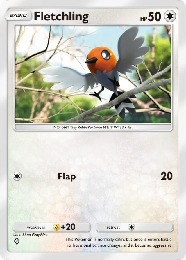 Fletchling, Celestial Guardians #131, Basic Colorless Pokémon, illustrated by 5ban Graphics