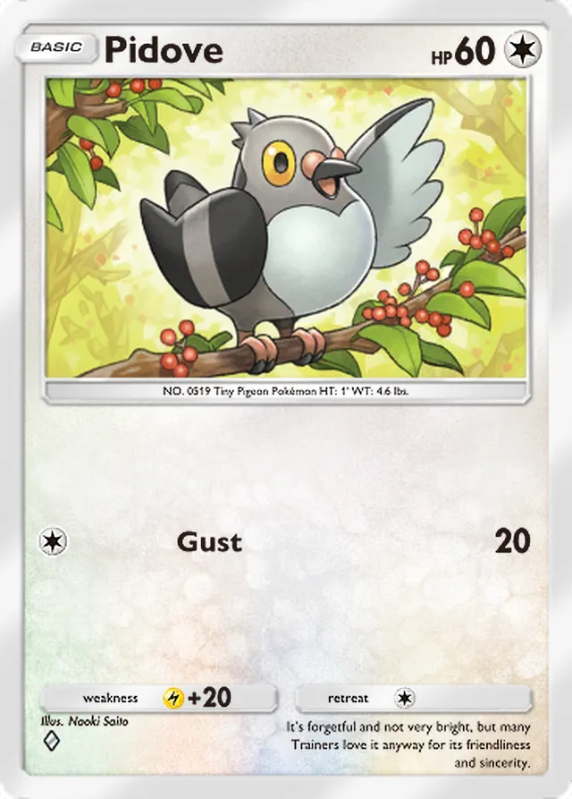 Pidove, Ruler of the Skies #137, Basic Colorless Pokémon, illustrated by Naoki Saito