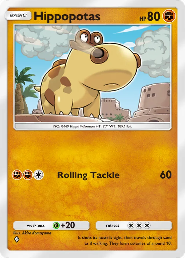Hippopotas, Space-Time Smackdown #093, Basic Fighting Pokémon, illustrated by Akira Komayama