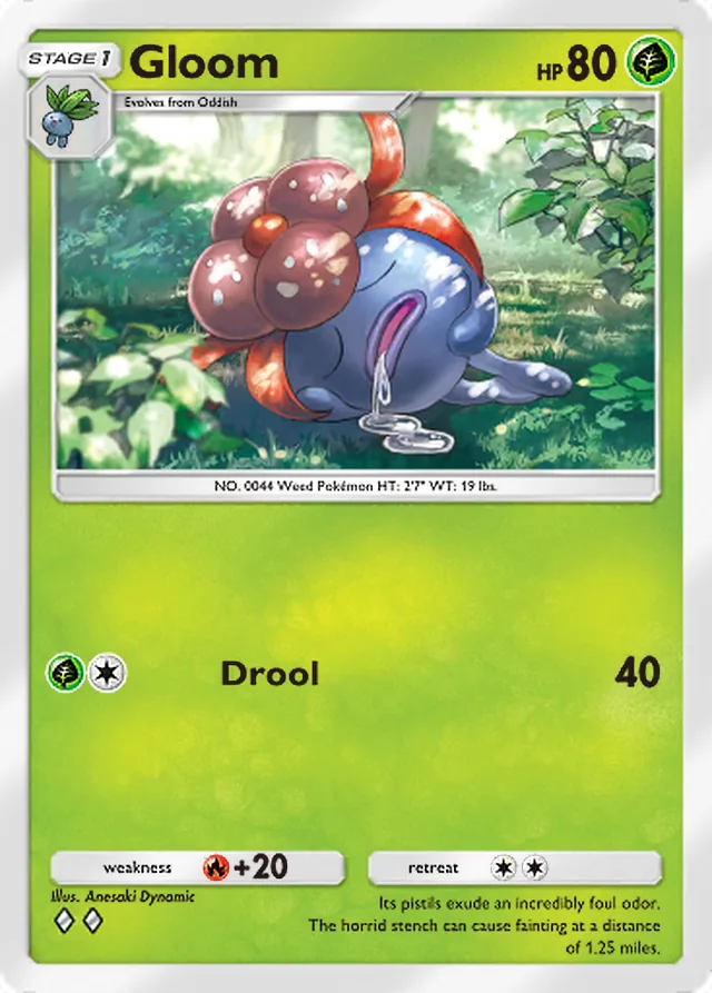 Gloom, Genetic Apex #012, Stage 1 Grass Pokémon, illustrated by Anesaki Dynamic
