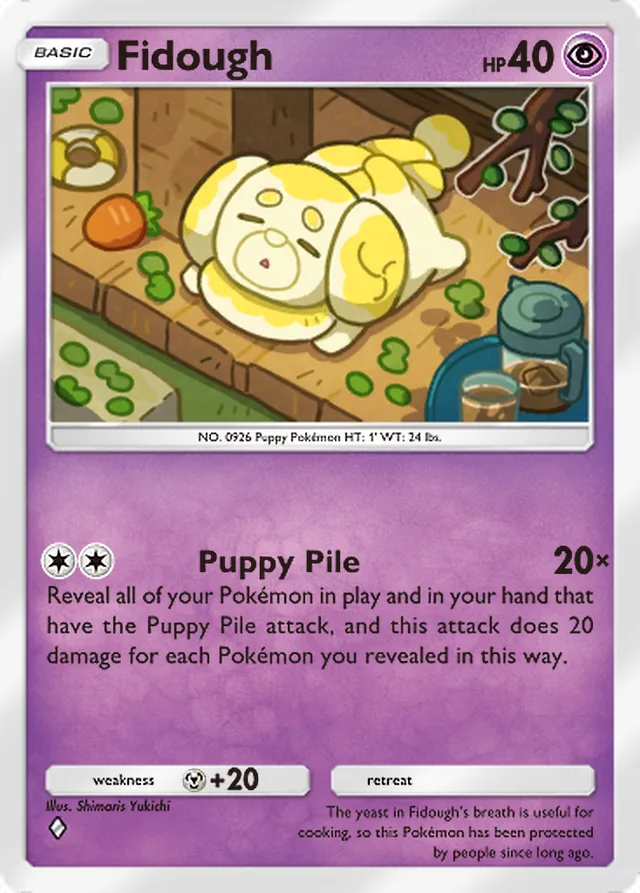 Fidough, Everyday Wonders #034, Basic Psychic Pokémon, illustrated by Shimaris Yukichi