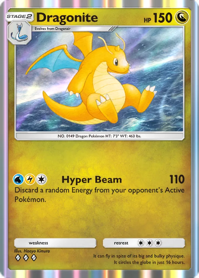 Dragonite, Ruler of the Skies #118, Stage 2 Dragon Pokémon, illustrated by Naoyo Kimura