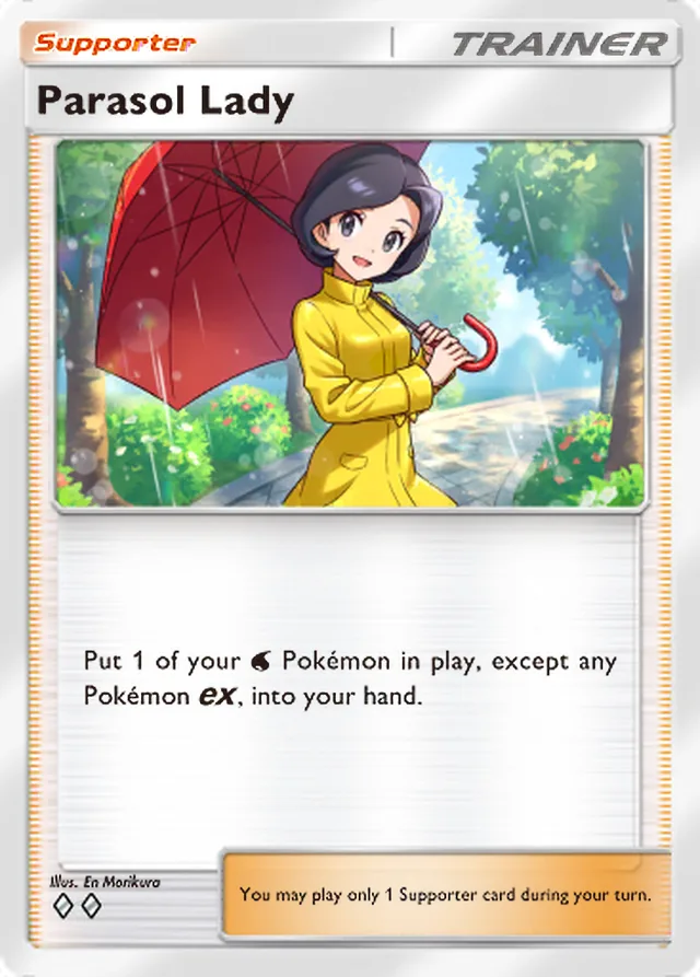 Parasol Lady, Pulsing Aura #152, Trainer card, illustrated by En Morikura