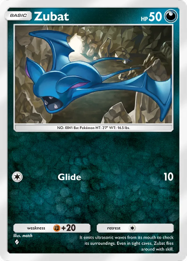 Zubat, Genetic Apex #172, Basic Darkness Pokémon, illustrated by match