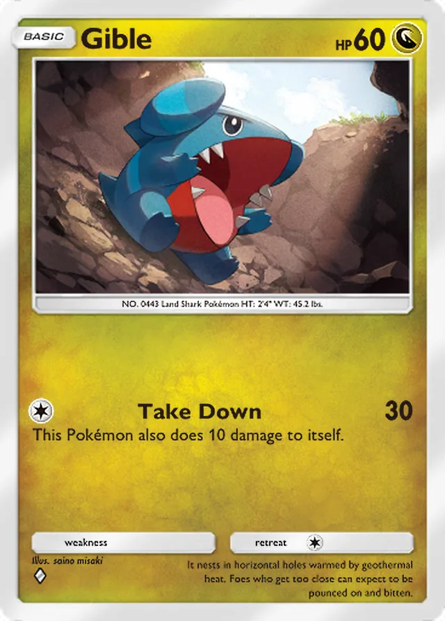 Gible, Team Rocket’s Ambition #052, Basic Dragon Pokémon, illustrated by saino misaki