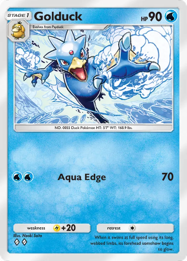 Golduck, Genetic Apex #058, Stage 1 Water Pokémon, illustrated by Naoki Saito