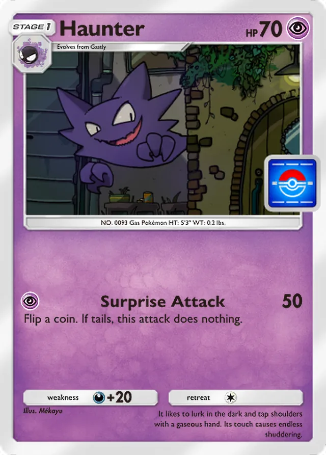 Haunter, Promo-A #020, Stage 1 Psychic Pokémon, illustrated by Mékayu