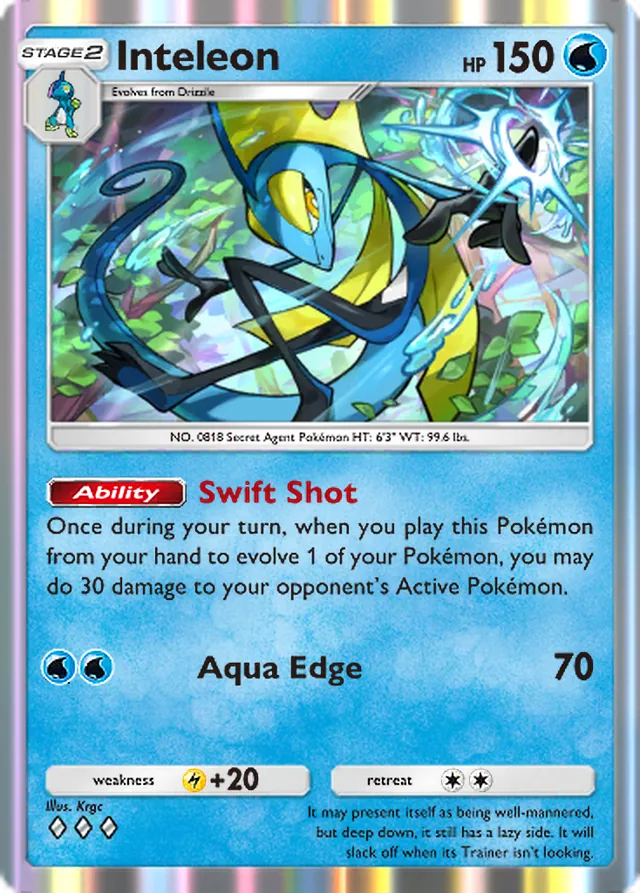 Inteleon, Pulsing Aura #050, Stage 2 Water Pokémon, illustrated by Krgc