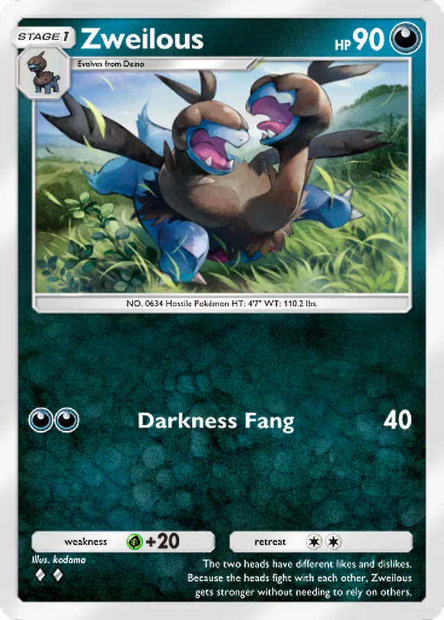 Zweilous, Mega Rising #156, Stage 1 Darkness Pokémon, illustrated by kodama