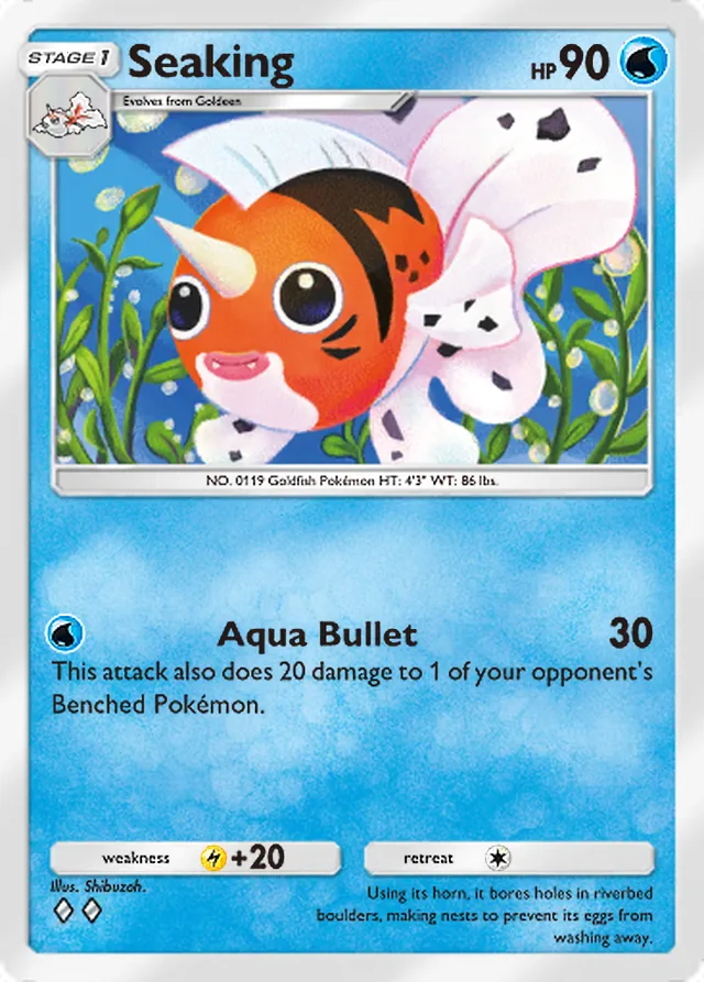 Seaking, Everyday Wonders #013, Stage 1 Water Pokémon, illustrated by Shibuzoh.