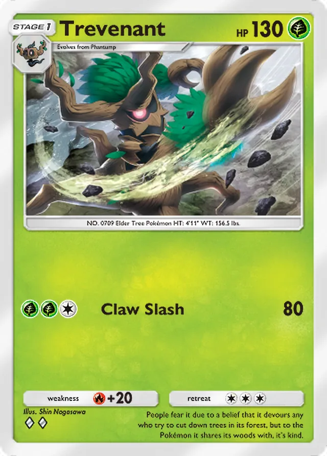 Trevenant, Celestial Guardians #008, Stage 1 Grass Pokémon, illustrated by Shin Nagasawa