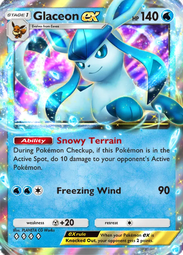 Glaceon ex, Triumphant Light #022, Stage 1 Water Pokémon, illustrated by PLANETA CG Works