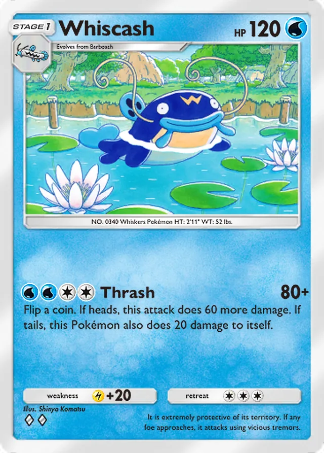 Whiscash, Triumphant Light #017, Stage 1 Water Pokémon, illustrated by Shinya Komatsu