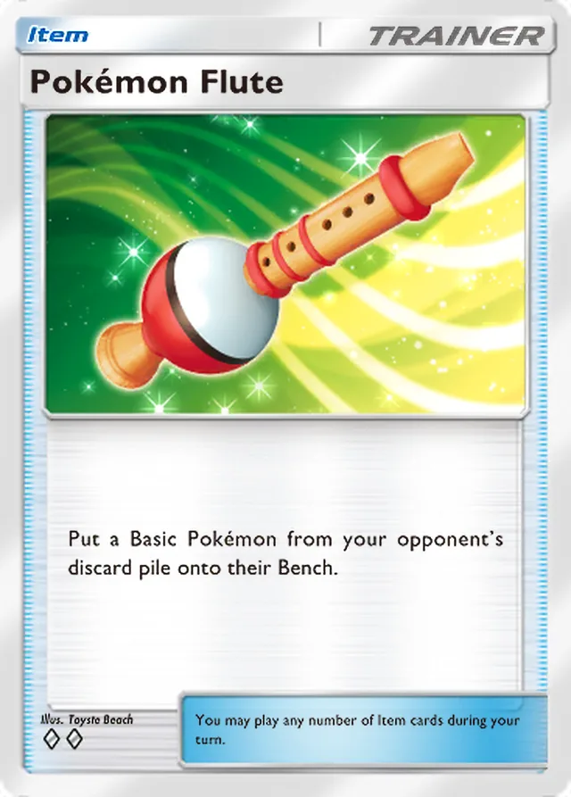 Pokémon Flute, Mythical Island #064, Trainer card, illustrated by Toyste Beach