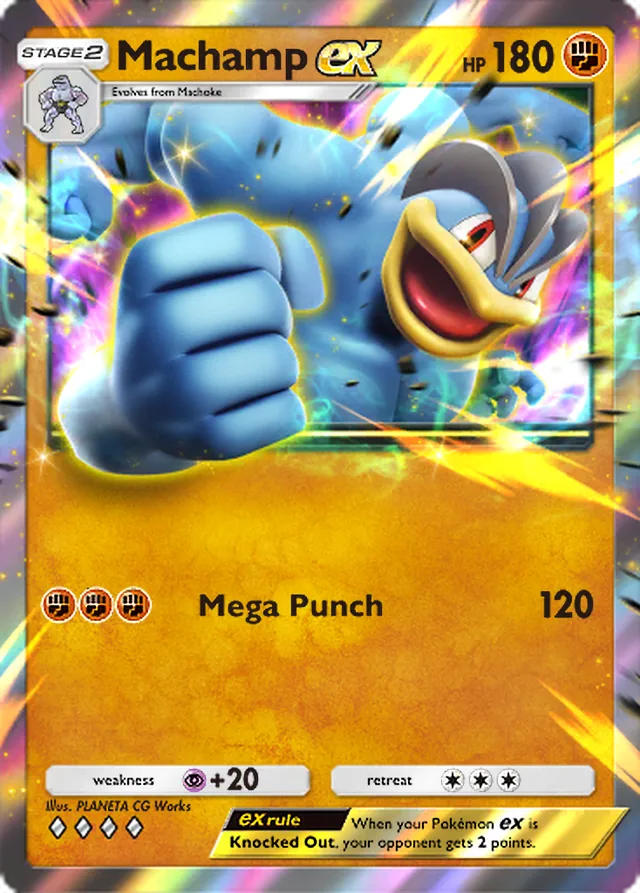 Machamp ex, Genetic Apex #146, Stage 2 Fighting Pokémon, illustrated by PLANETA CG Works
