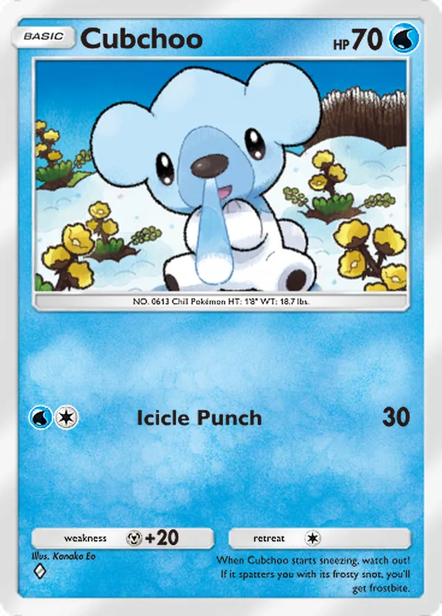 Cubchoo, Pulsing Aura #046, Basic Water Pokémon, illustrated by Kanako Eo