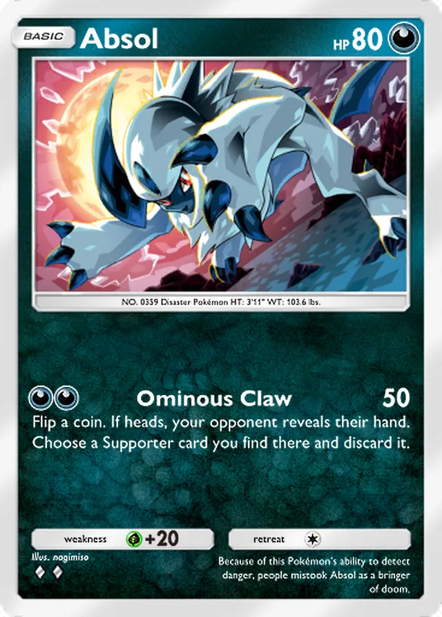 Absol, Mega Rising #150, Basic Darkness Pokémon, illustrated by nagimiso
