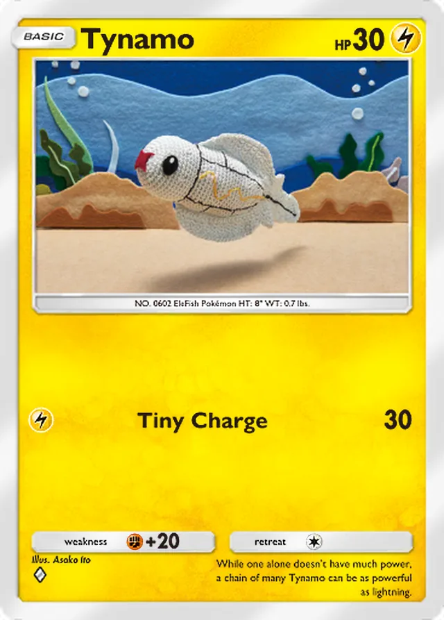 Tynamo, Genetic Apex #107, Basic Lightning Pokémon, illustrated by Asako Ito