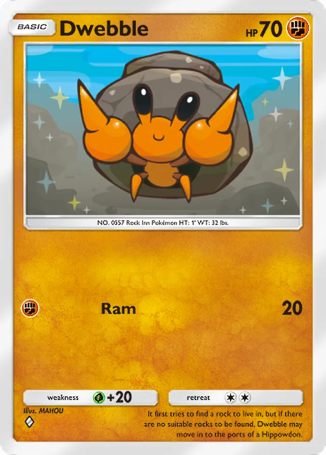 Dwebble, Pulsing Aura #087, Basic Fighting Pokémon, illustrated by MAHOU
