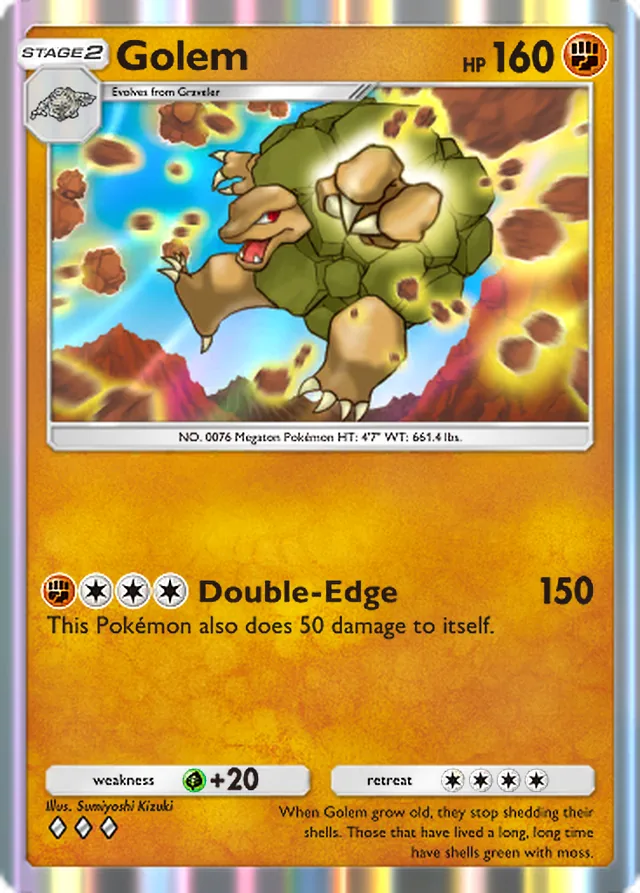 Golem, Genetic Apex #149, Stage 2 Fighting Pokémon, illustrated by Sumiyoshi Kizuki