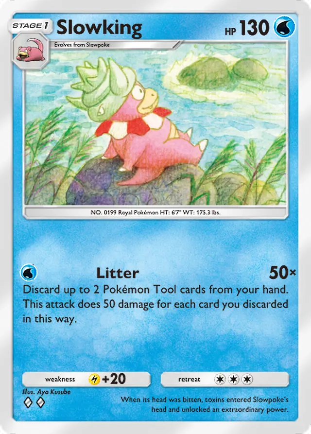 Slowking, Secluded Springs #018, Stage 1 Water Pokémon, illustrated by Aya Kusube