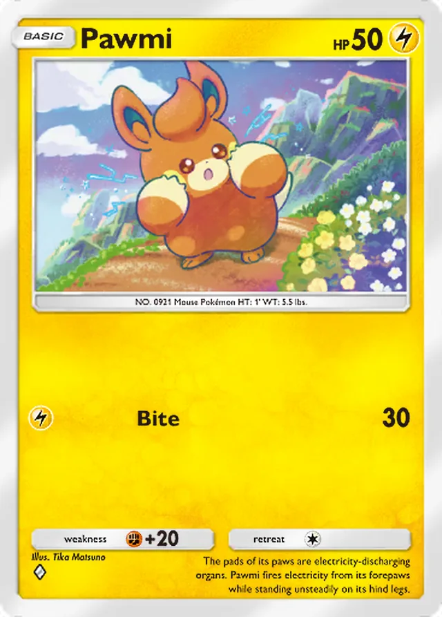 Pawmi, Paradox Drive #014, Basic Lightning Pokémon, illustrated by Tika Matsuno