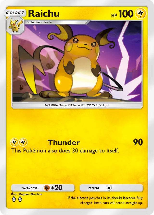 Raichu, Mega Shine #023, Stage 1 Lightning Pokémon, illustrated by Megumi Mizutani