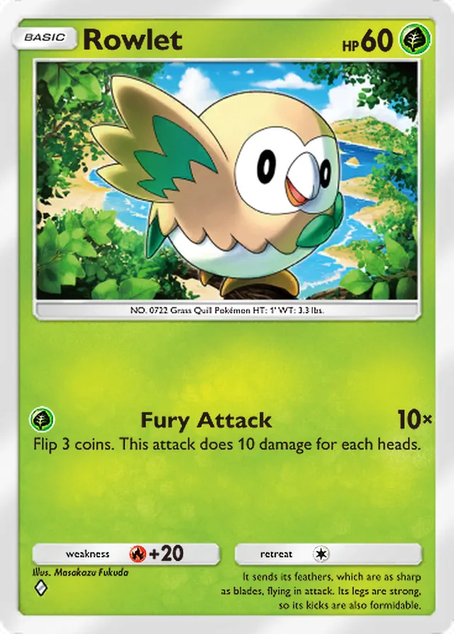 Rowlet, Extradimensional Crisis #003, Basic Grass Pokémon, illustrated by Masakazu Fukuda