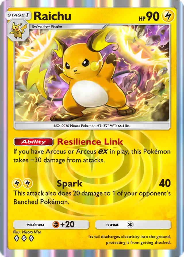 Raichu, Triumphant Light #026, Stage 1 Lightning Pokémon, illustrated by Nisota Niso