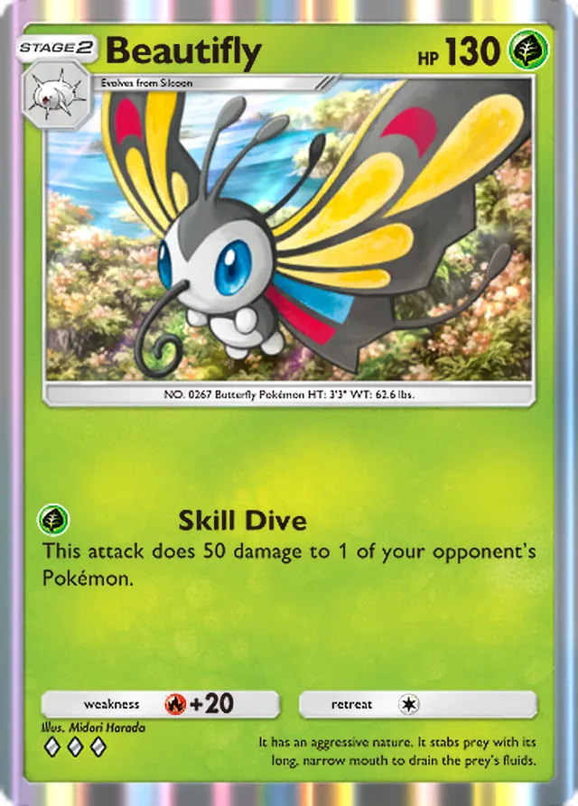 Beautifly, Mega Rising #005, Stage 2 Grass Pokémon, illustrated by Midori Harada