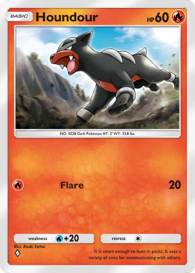Houndour, Triumphant Light #011, Basic Fire Pokémon, illustrated by Kouki Saitou