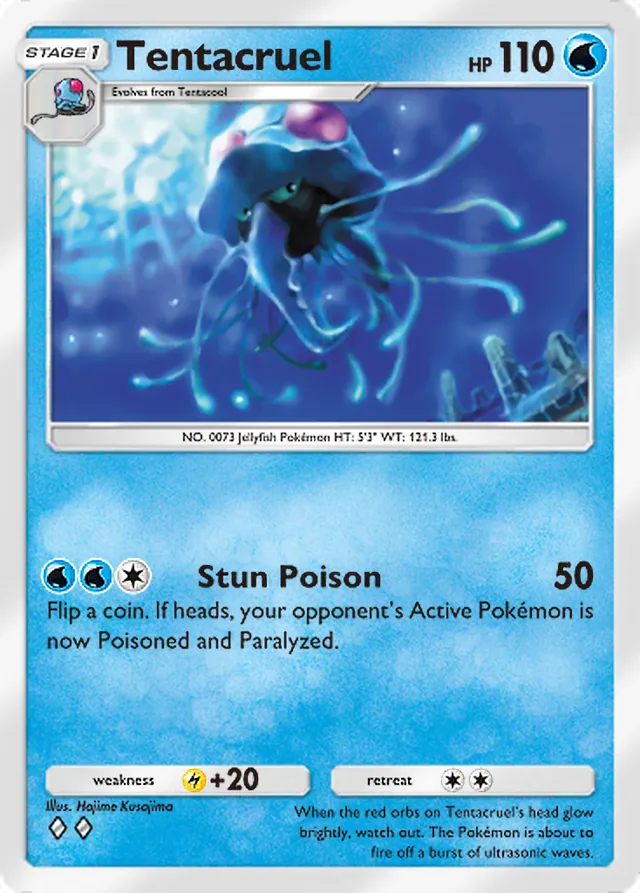 Tentacruel, Secluded Springs #016, Stage 1 Water Pokémon, illustrated by Hajime Kusajima