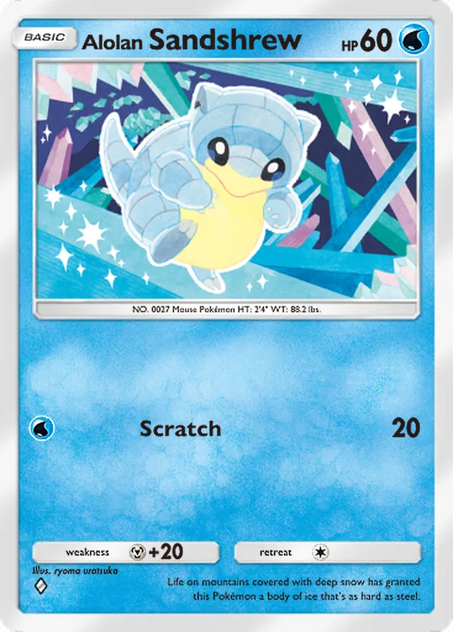 Alolan Sandshrew, Celestial Guardians #038, Basic Water Pokémon, illustrated by ryoma uratsuka