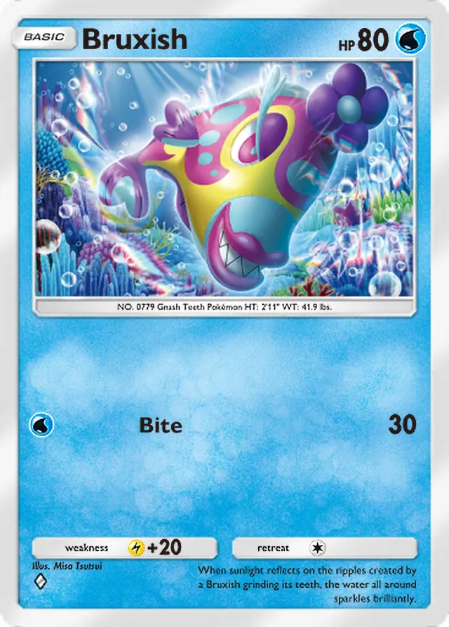 Bruxish, Ruler of the Skies #048, Basic Water Pokémon, illustrated by Misa Tsutsui