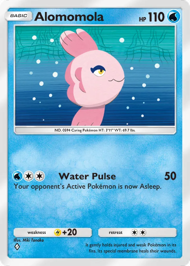 Alomomola, Eevee Grove #021, Basic Water Pokémon, illustrated by Miki Tanaka