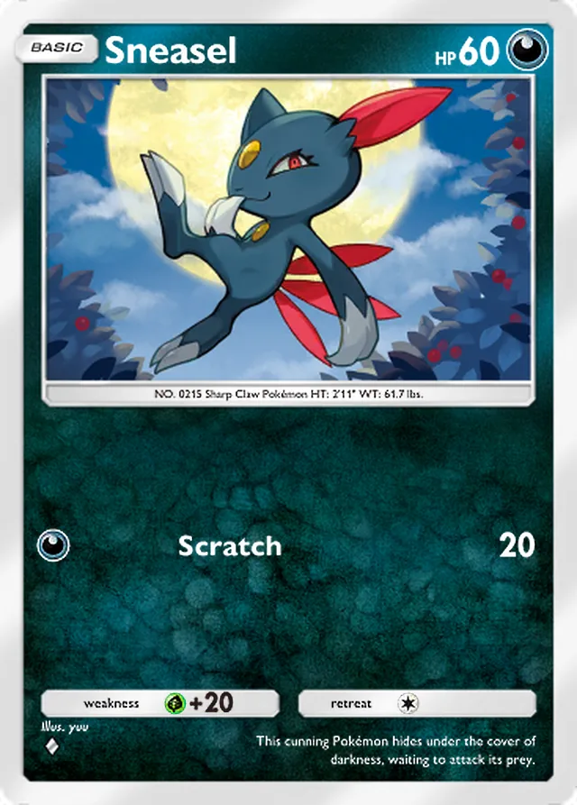 Sneasel, Wisdom of Sea and Sky #115, Basic Darkness Pokémon, illustrated by yuu