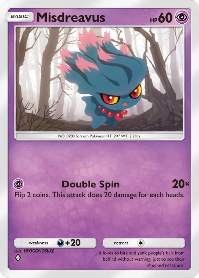 Misdreavus, Mega Rising #099, Basic Psychic Pokémon, illustrated by HYOGONOSUKE
