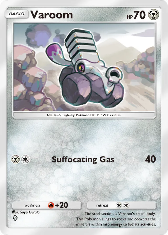 Varoom, Mega Shine #049, Basic Metal Pokémon, illustrated by Saya Tsuruta