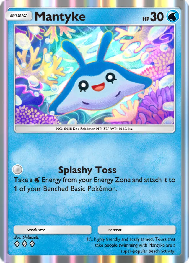 Mantyke, Secluded Springs #023, Basic Water Pokémon, illustrated by Shibuzoh.